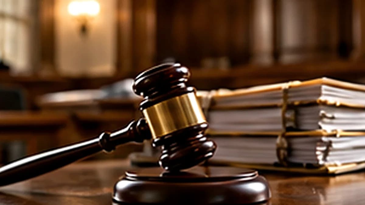 Un martelletto da giudice accanto a una pila di documenti