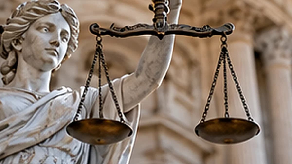 Una statua della Giustizia con la bilancia