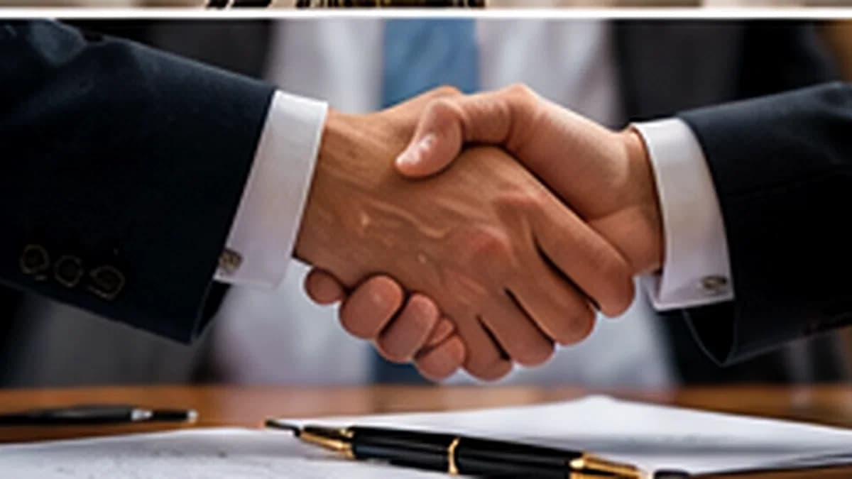 Una stretta di mano sopra dei documenti