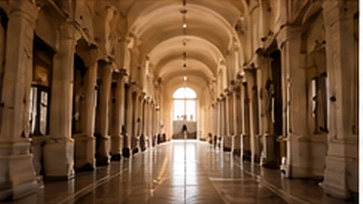 Un corridoio ad archi in un palazzo storico