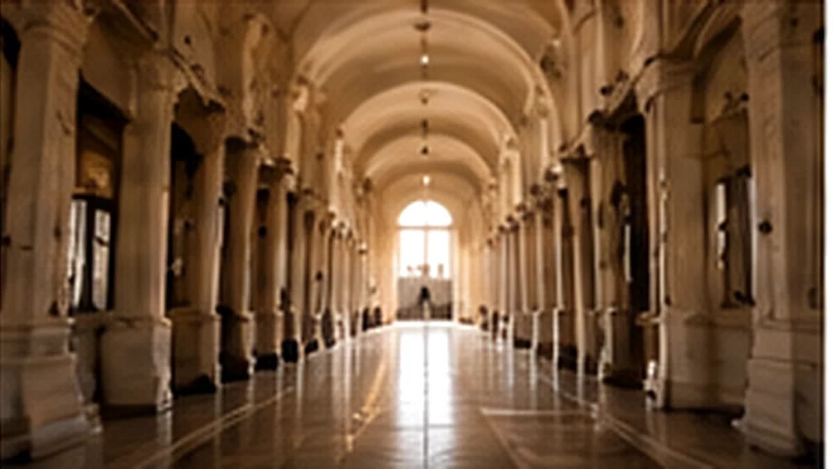 Un corridoio ad archi in un palazzo storico
