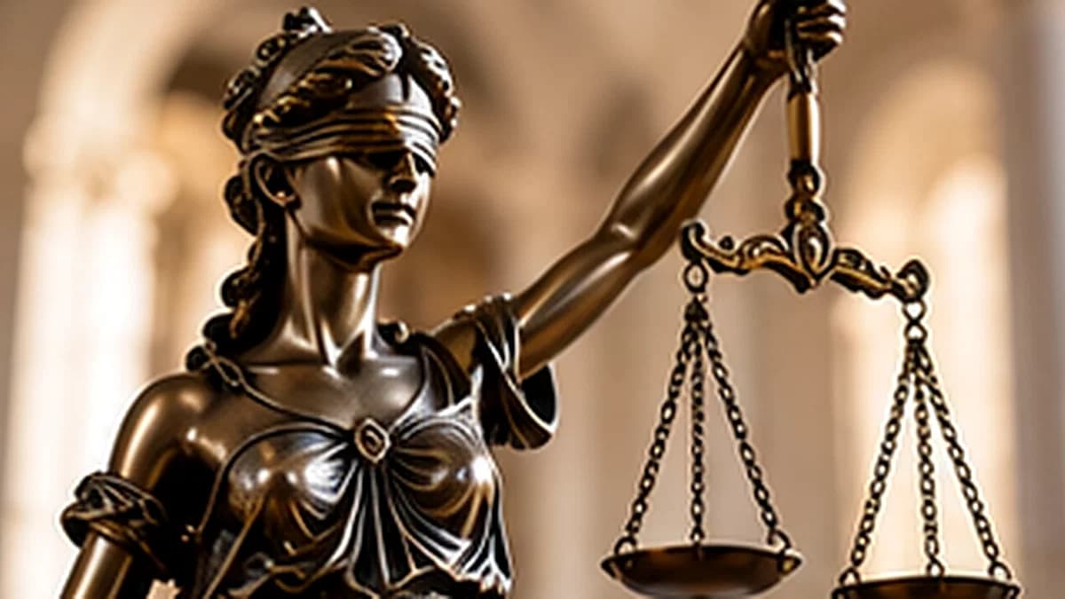 Una statua della Giustizia accanto a un martelletto