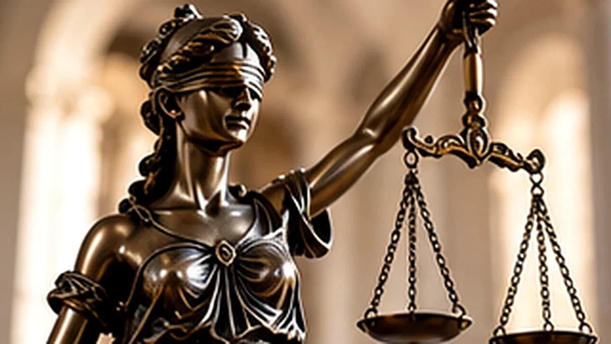 Una statua della Giustizia accanto a un martelletto