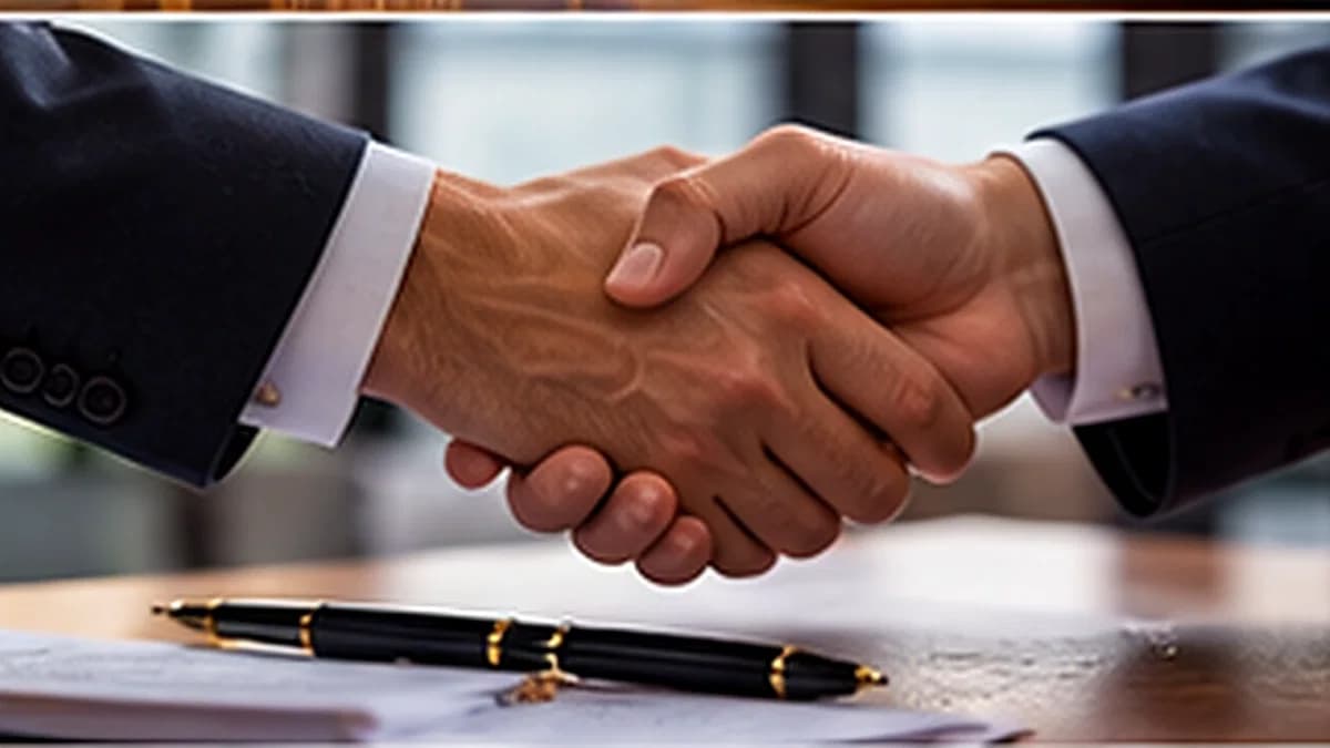 Una stretta di mano in un ufficio