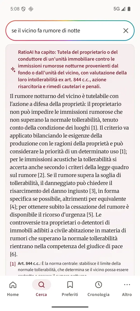Una domanda in italiano semplice e la risposta di RatioAI con le norme citate